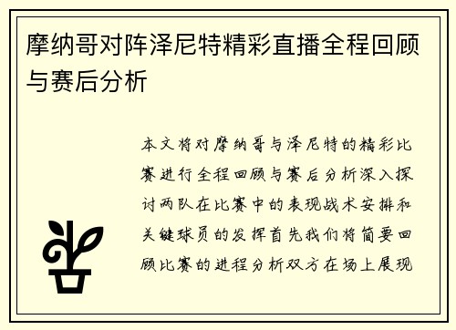 摩纳哥对阵泽尼特精彩直播全程回顾与赛后分析