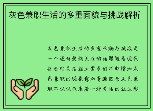 灰色兼职生活的多重面貌与挑战解析