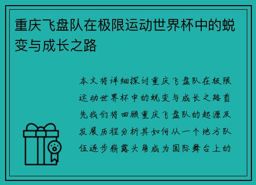 重庆飞盘队在极限运动世界杯中的蜕变与成长之路